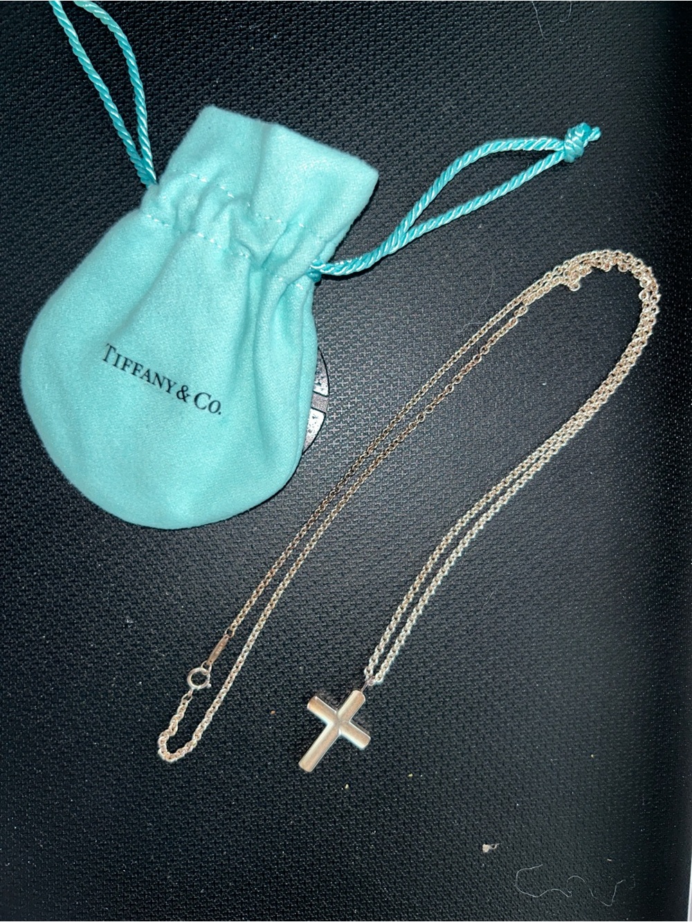 Tiffany & Co. Silver Cross Necklace with Signature Blue Pouch